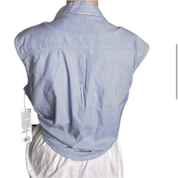 Striped blue & white cotton sleeveless festival shirt!Country concert NWT vtg,EC - Picture 11 of 12